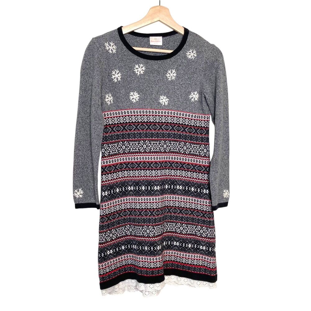 Hanna Andersson 150 12 Fair Isle Snowflake Nordic Knit Sweater Dress Christmas